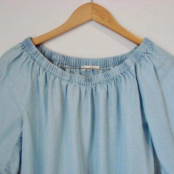 Light Blue Blouse Top Boho Peasant Festival Ruffle Off Shoulder Size Small - Picture 4 of 16